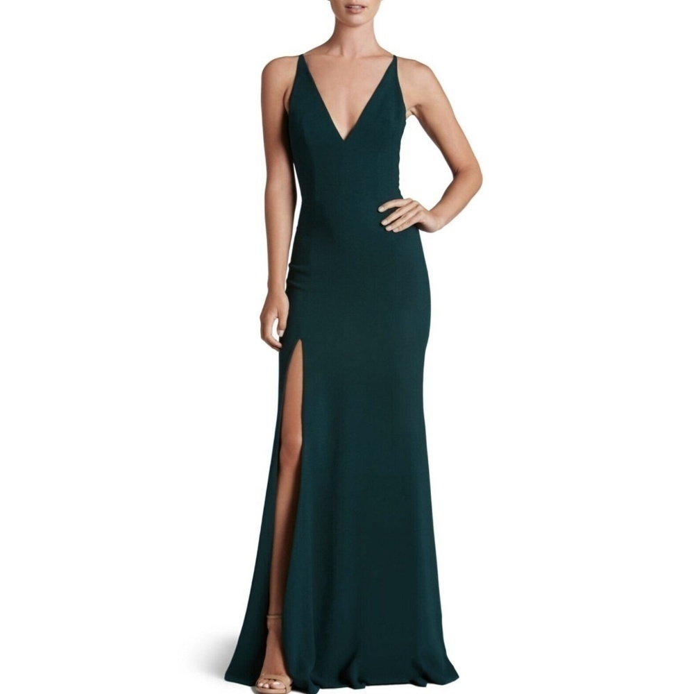 NWT Dress the Population Iris Plunging Neckline Front Slit Mermaid Gown …